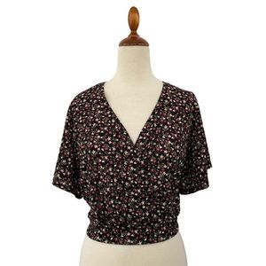 Full Circle Threads Floral Bell Sleeve Back Tie Cropped Blouse